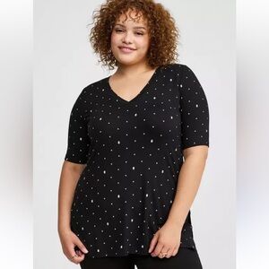 Torrid Black and White Polka Dot Super Soft V-Neck Tunic